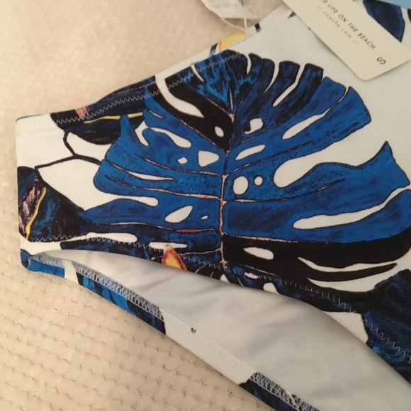 Cupshe blue and yellow leaf print high waist bikini bottoms - Picture 6 of 10